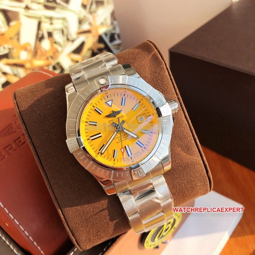 Breitling Avenger Super Clone A17319101I1A1 with Yellow Dial and Steel Bracelet