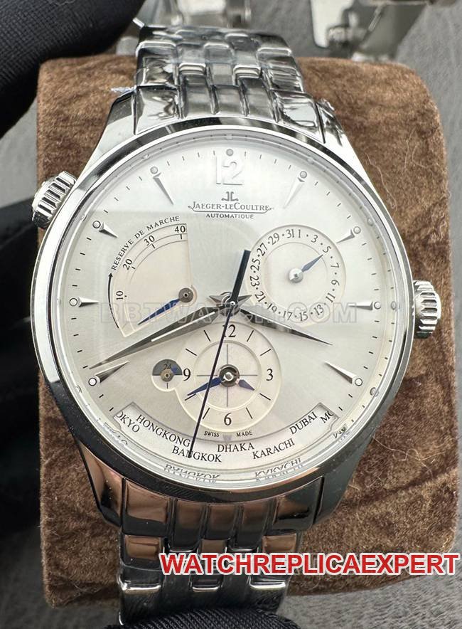 9F Factory Jaeger-LeCoultre Master 1428421 Slim 39mm CollectWatch with Dual Time Zone Display