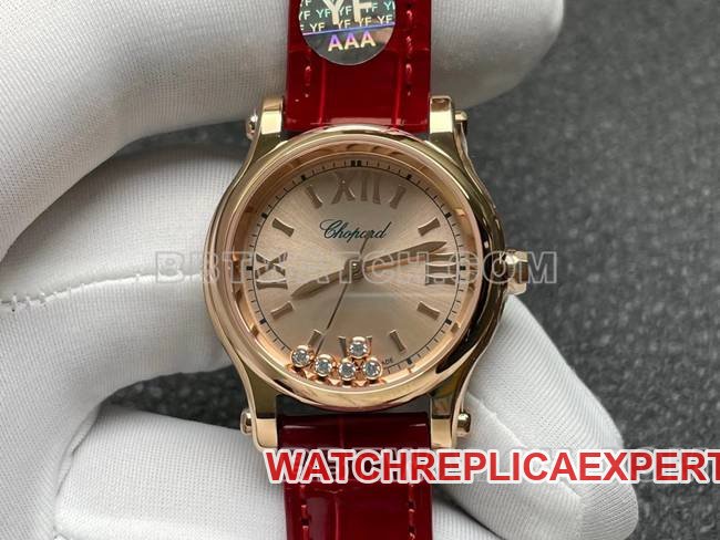 YF Factory Chopard HAPPY DIAMONDS 2892 Collect275378: 30mm Champagne Dial with Rose Gold Case