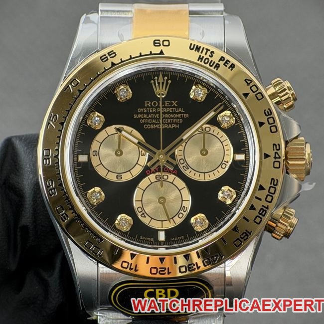CBD Factory Super Clone Rolex Daytona 4131 Black Dial 18K Gold Steel Bracelet Watch