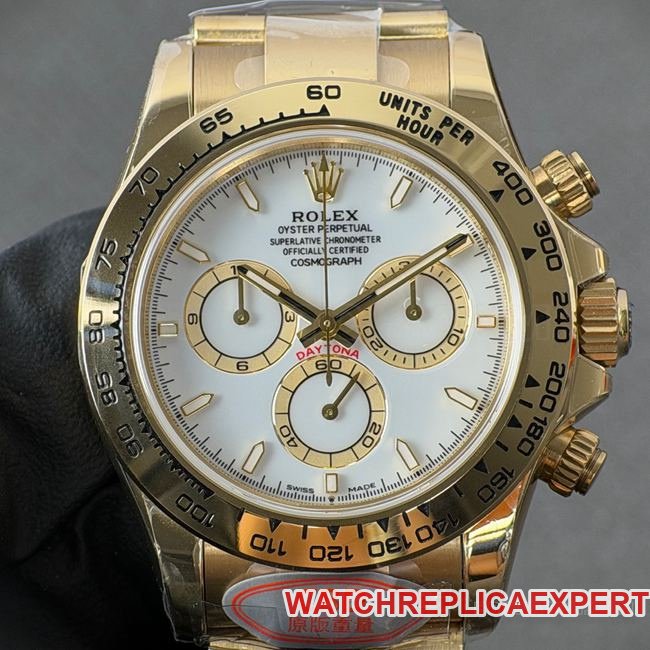 CBD Factory Daytona Rolex CollectRolex 4131 with White Dial, 40mm Gold Case, Gold Steel Band and Racing Spirit Rolex