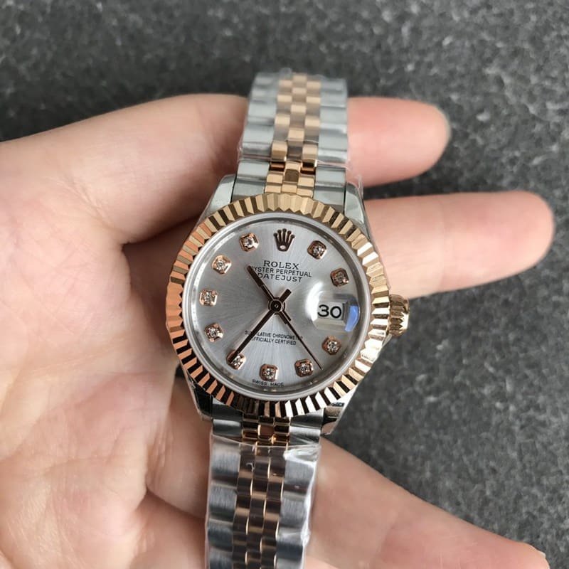 Rolex Datejust 28mm Women's 28mm Mechanical Watch in Rose Gold with Silver Dial - Classic Elegant Tiger Ring Replica