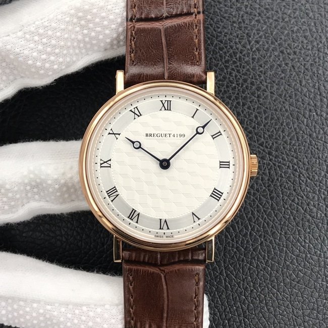Elegant White Gold Breguet Classic Series 5177.V3 with Paris Hobnail Enamel Dial