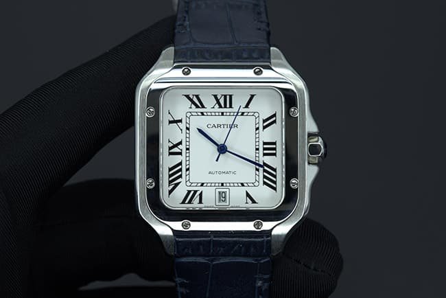 BV Factory Cartier Santos Series WSSA0009 CollectWatch Quality Review: Sapphire Crystal, Silver-Plated Pearlescent Dial and QuickSwitch Clasp Details