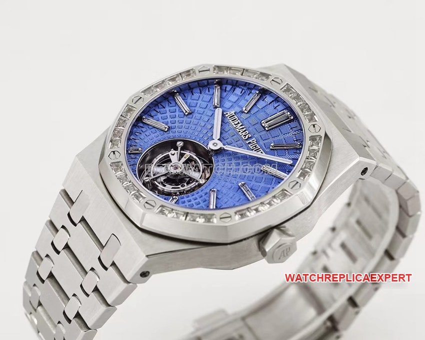 Audemars PiguetRoyal Oak1:1super clone blue plaid platediamond bezeltourbillon26535PTfront live photo