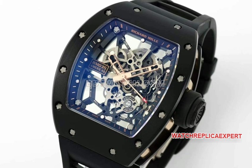 Richard Mille men's 1:1top-tier replica hollow plate yellow gold shell RM 035front live photo
