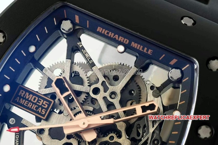 Richard Mille men's 1:1top-tier replica hollow plate yellow gold shell RM 035front live photo