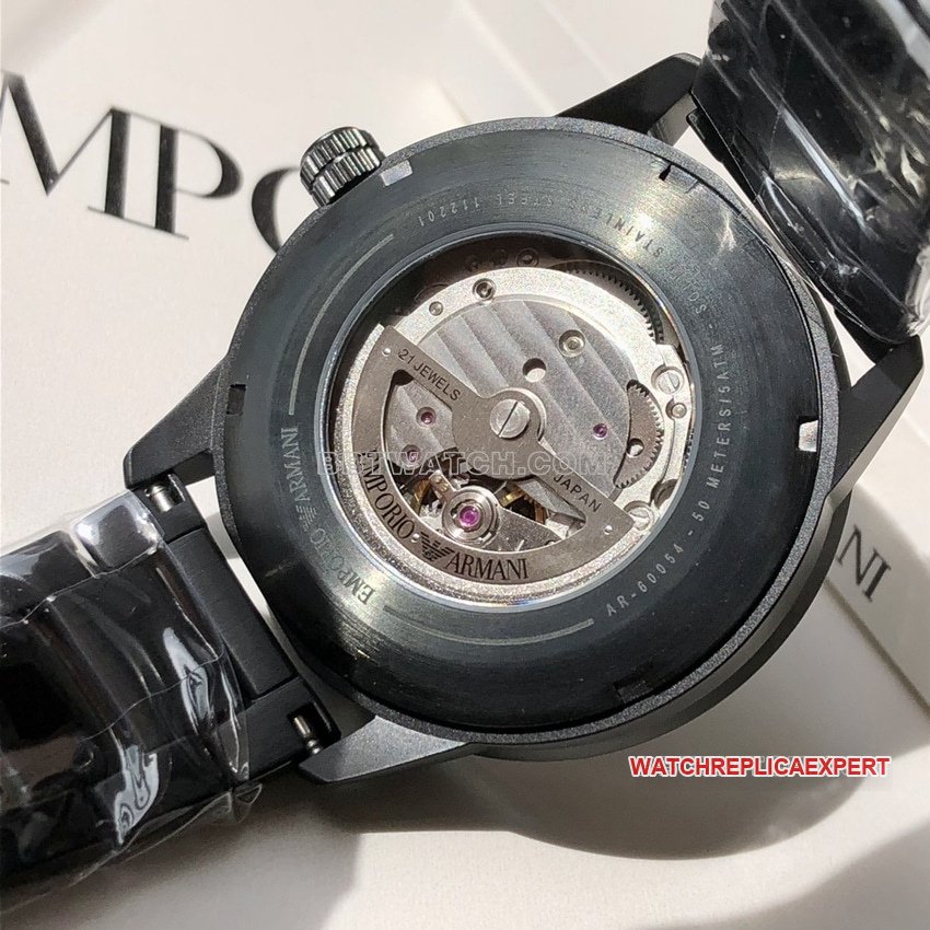 Armani top-tier 1:1high-quality replica black hollow plate steel bracelet caseback live photo