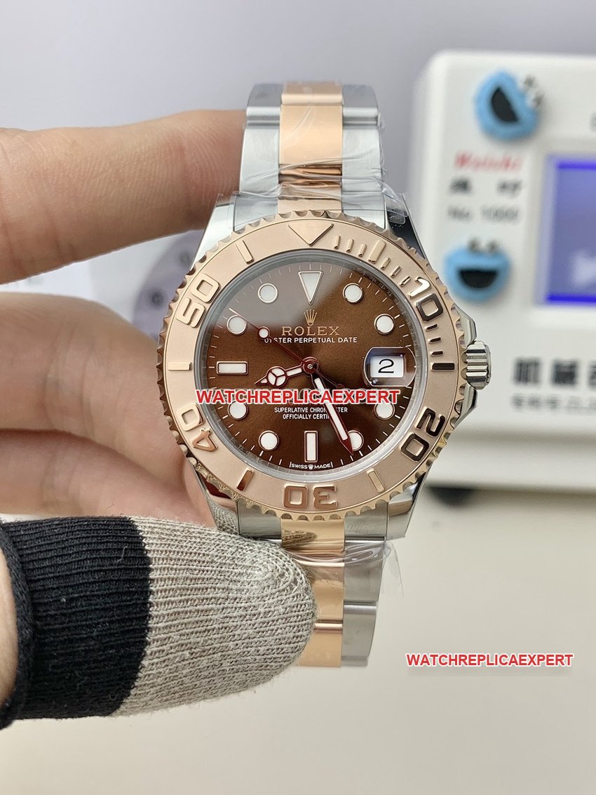 Factory C Rolex Yacht-Master super clone rose coffee color plate 268621 front live photo