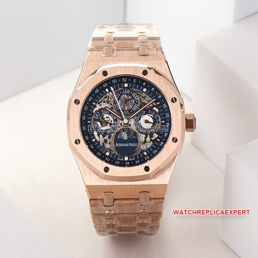Audemars PiguetRoyal Oaktop-tier 1:1super clone black hollow plate rose goldfront live photo