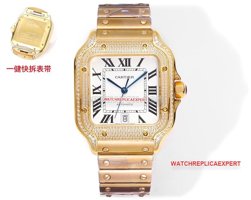 THB Factory Cartier Cartier Santos Super A Super Clone Weißes Zifferblatt Gold Diamant Lünette 9015 Mechanisches Stahlarmband — detailed review and buying guide | Watch Replica Expert