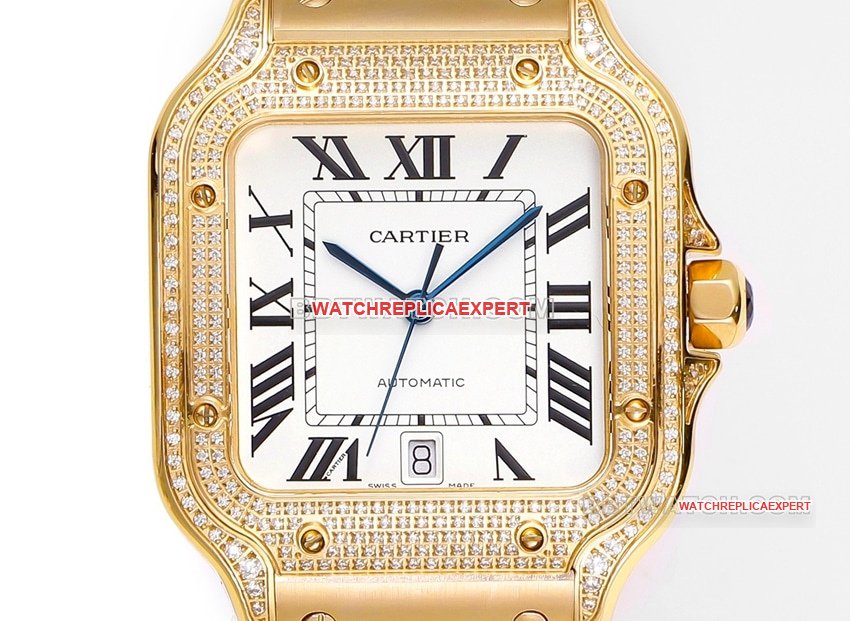 THB factory Cartier Santos super clonewhite dialyellow golddiamond bezelsteel bracelet front live photo