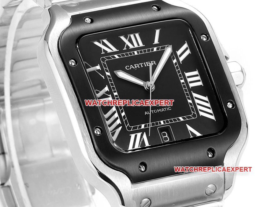 THB factory Cartier Santos 1:1 super clone black and gray plate steel bracelet model side live photo