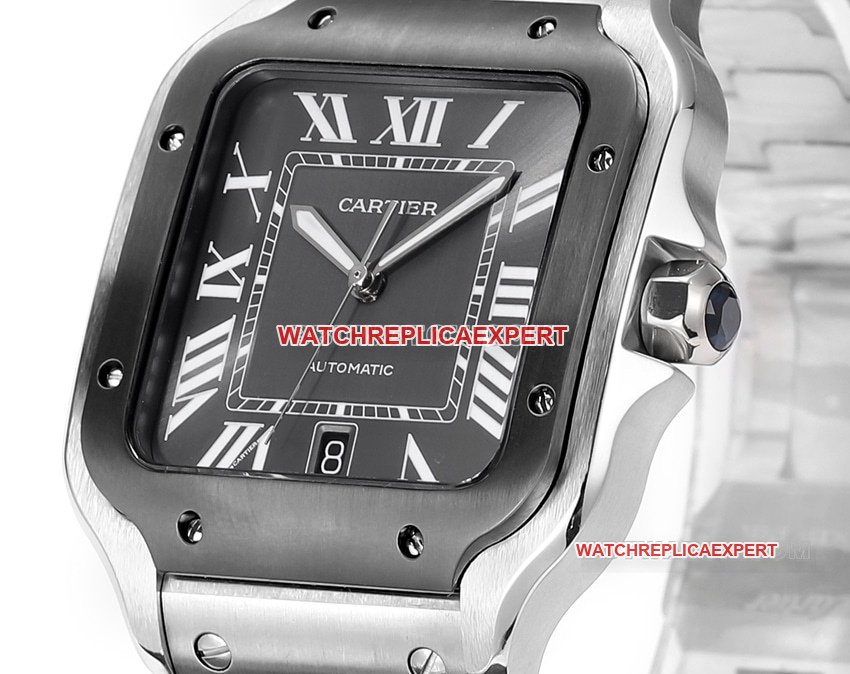THB factory Cartier Santos 1:1 super clone black and gray plate steel bracelet model side live photo