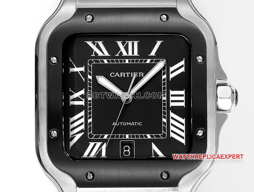 THB factory Cartier Santos 1:1 super clone black and gray plate steel bracelet model front live photo