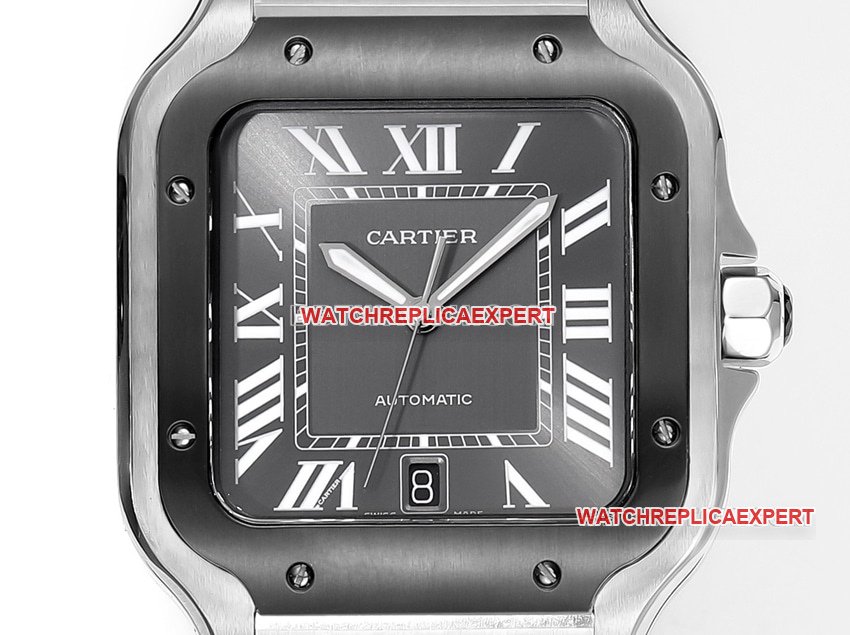 THB factory Cartier Santos 1:1 super clone black and gray plate steel bracelet model front live photo
