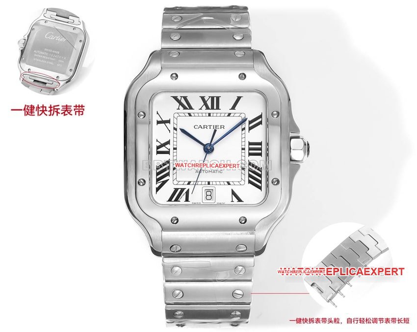 THB factory Cartier Santos 1:1 top-tier replica black white dialsteel bracelet model front live photo