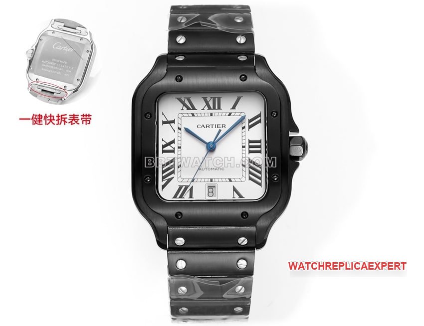Cartier THB Factory Santos Principais modelos de pulseira de aço mecânico com mostrador preto e branco — detailed review and buying guide | Watch Replica Expert