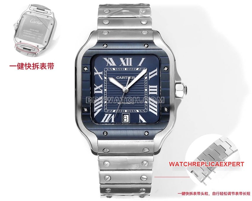 THB Factory Cartier Cartier Santos Schnellverschluss, blaues und weißes Zifferblatt, 1:1 Nachbildung eines mechanischen Stahlarmbandes — detailed review and buying guide | Watch Replica Expert