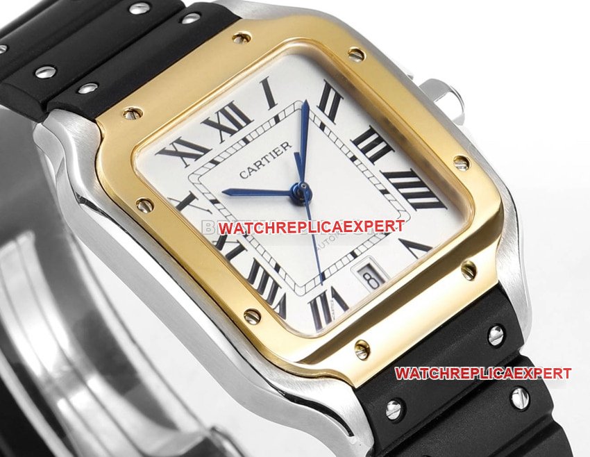 THB factory Cartier Santos 1:1super clonewhite dialyellow goldrubber strap side live photo
