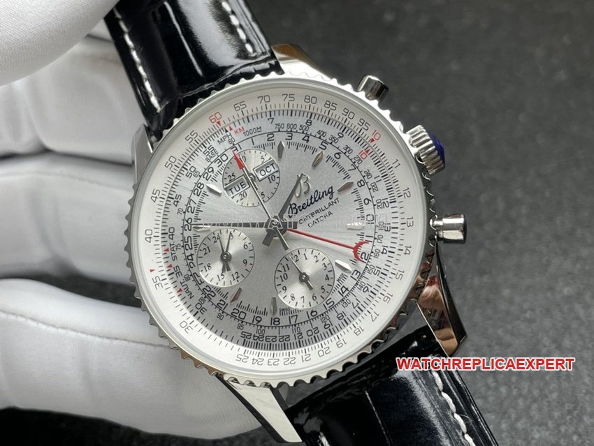 BLS factory Breitling aviation chronographtop-tier 1:1high-quality replicasilver dial perpetual calendar leather strap model front live photo