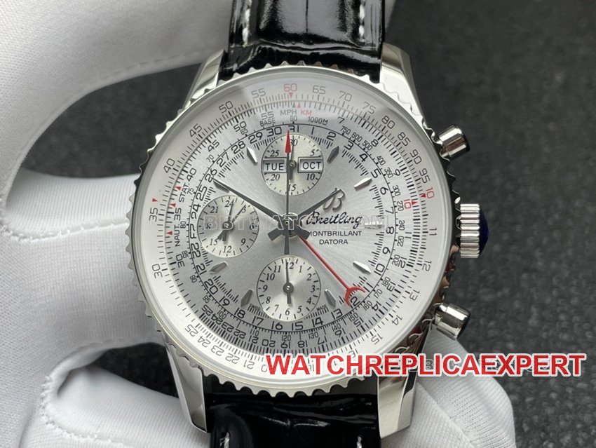 BLS factory Breitling aviation chronographtop-tier 1:1high-quality replicasilver dial perpetual calendar leather strap model front live photo