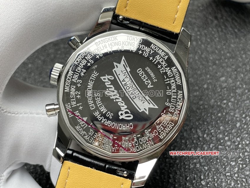 BLS factory Breitling aviation chronographtop-tier 1:1high-quality replicasilver dial perpetual calendar leather strap caseback live photo