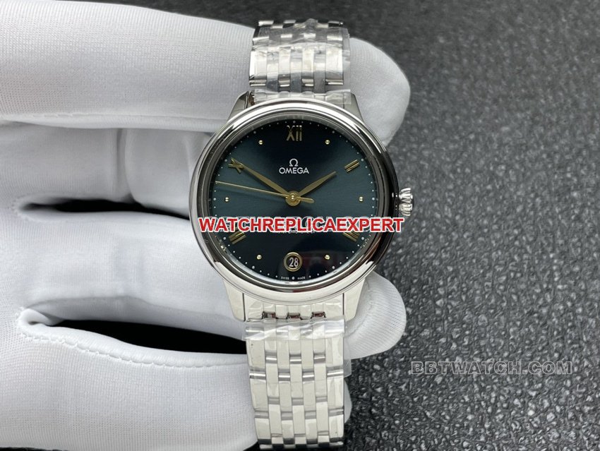 Relógio mecânico VS Omega De Ville Discus Pine Green 34MM Super A 434.10.34.20.10.001 — detailed review and buying guide | Watch Replica Expert