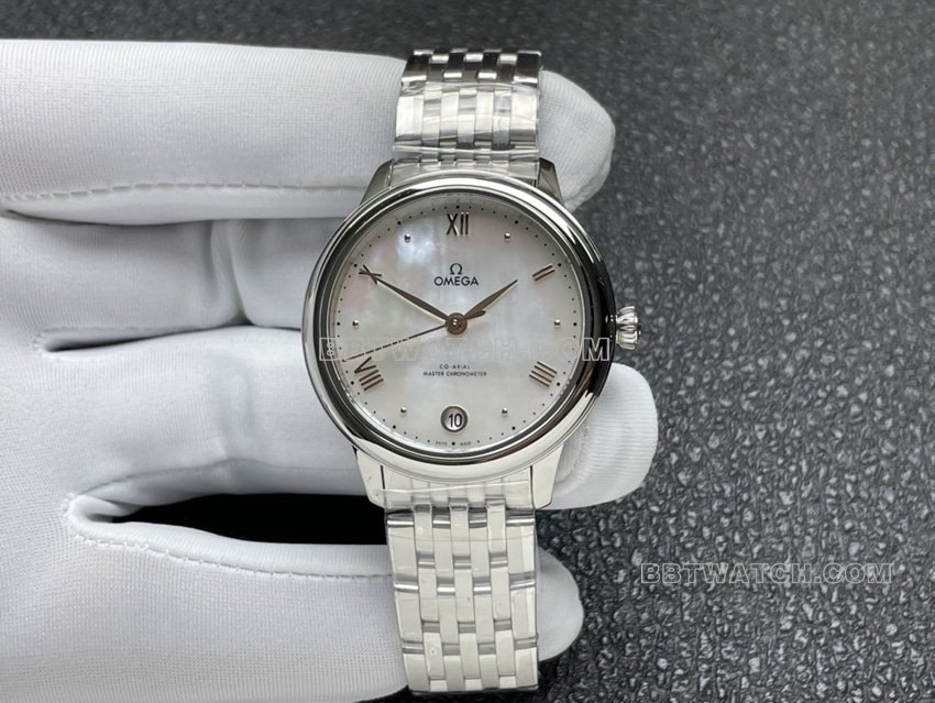 Relógio mecânico VS Omega De Ville 34 mm com mostrador em madrepérola branca 434.10.34.20.05.001 — luxury replica watch guide | Watch Replica Expert