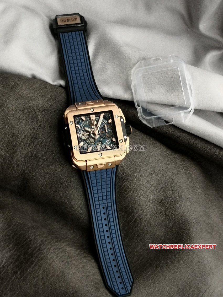 Hublot BBF Fábrica 1:1 Réplica de alta qualidade QUADRADO BANG UNICO Esqueleto Mostrador Relógio Mecânico de Ouro 821.OX.5180.RX — luxury replica watch guide | Watch Replica Expert