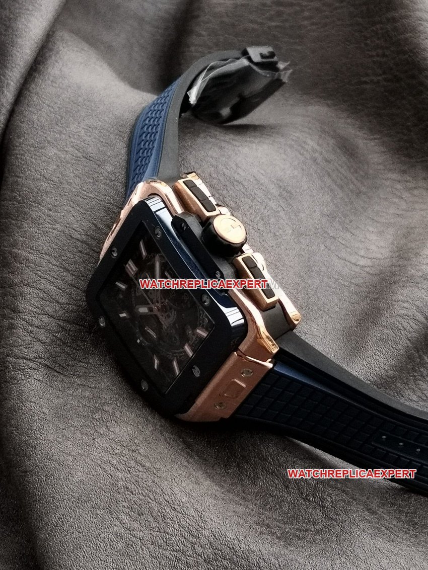 BBF factory Hublot watch top-tier 1:1high-quality replica blue ceramic bezel hollow plate Wangjin 821.OL.5180.RXside live photo