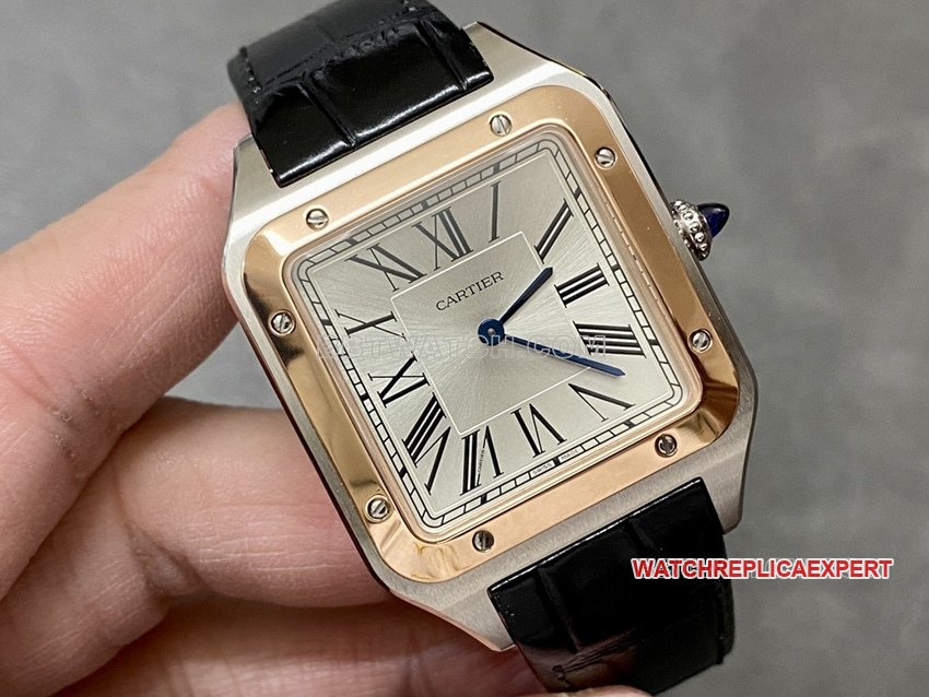 F1 factory Cartier Santos 1:1 top-tier replica silver dialrose gold circle large size W2SA0017 front live photo