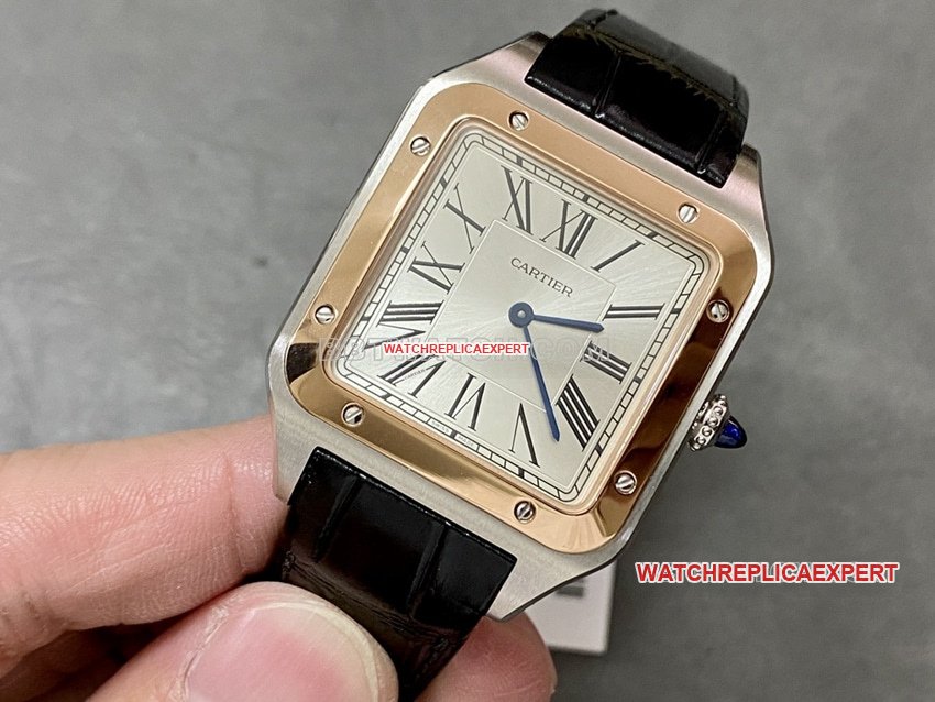 F1 factory Cartier Santos 1:1 top-tier replica silver dialrose gold circle large size W2SA0017 front live photo