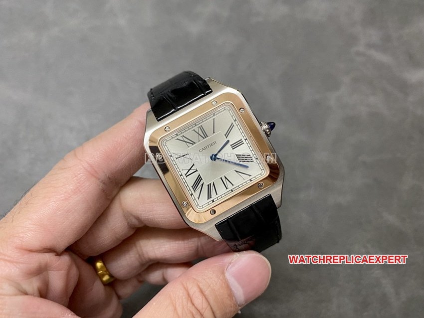 F1 factory Cartier Santos 1:1 top-tier replica silver dialrose gold circle large size W2SA0017 front live photo