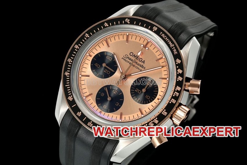 Omega Speedmaster top 1:1 imitation pink gold plate rubber models 310.20.42.50.99.001 front real picture