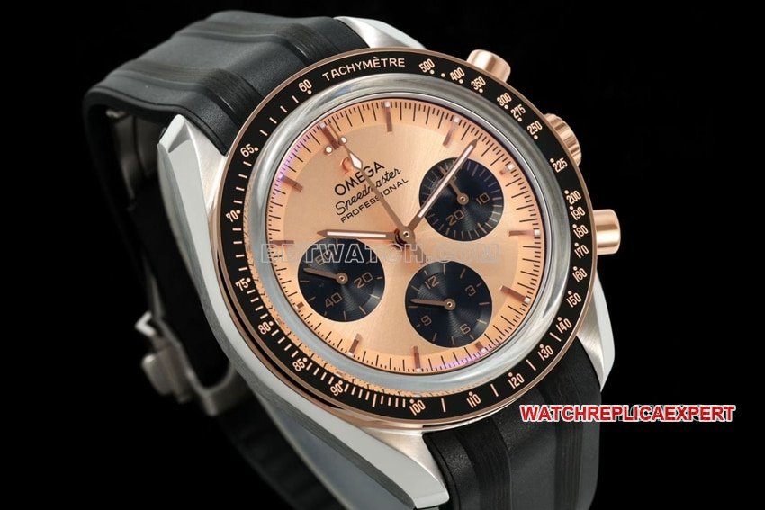 Omega Speedmaster top 1:1 imitation pink gold plate rubber models 310.20.42.50.99.001 front real picture