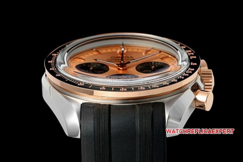 Omega Speedmaster top 1:1 imitation pink gold plate rubber models 310.20.42.50.99.001 side actual photo
