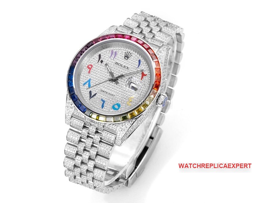 MS factory Rolex log 1:1super clone2024 new full diamond plate color Middle Eastern digital time scale front live photo