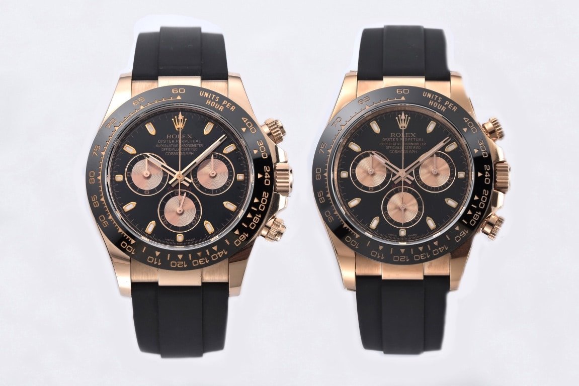 Bracelet en caoutchouc Daytona 116515 en or rose, faux ou réel : examen d'usine propre avec cadran noir en émail — luxury replica watch guide | Watch Replica Expert
