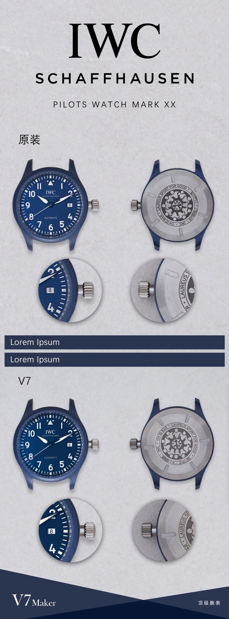 V7 Pilot IW328101 Real vs. Fake Comparison Review IWC Top Replica Watch Appearance Comparison Chart