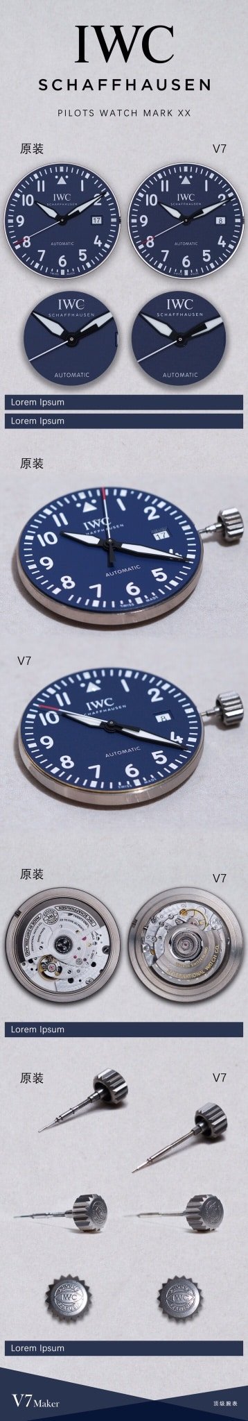 V7 Pilot IW328101 Real vs. Fake Comparison Review IWC Top Replica Watch Appearance Comparison Chart