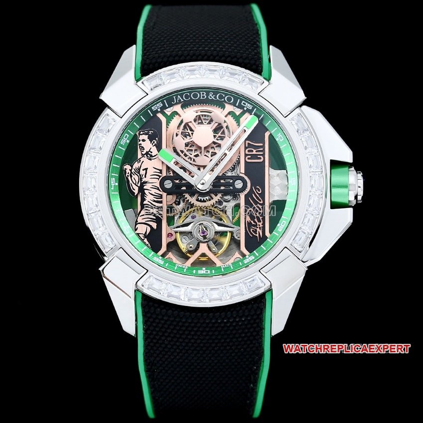 TW Factory Jacob & Co Checa Leopard X43 CR7 Preto e Verde 1:1 Super A Fine Imitação Modelo de anel de perfuração personalizado — luxury replica watch guide | Watch Replica Expert