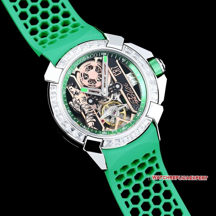 TW factory Czech Leopard super clone C Ronaldo CR7 co-branded customized diamond bezel green rubber front live photo