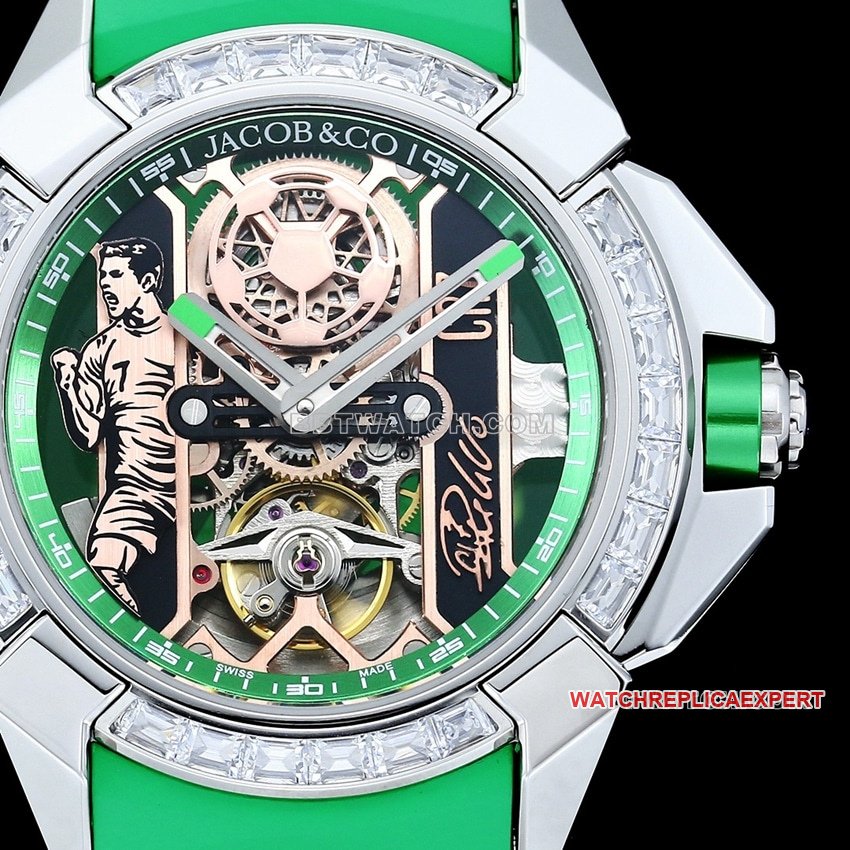 TW factory Czech Leopard super clone C Ronaldo CR7 co-branded customized diamond bezel green rubber front live photo