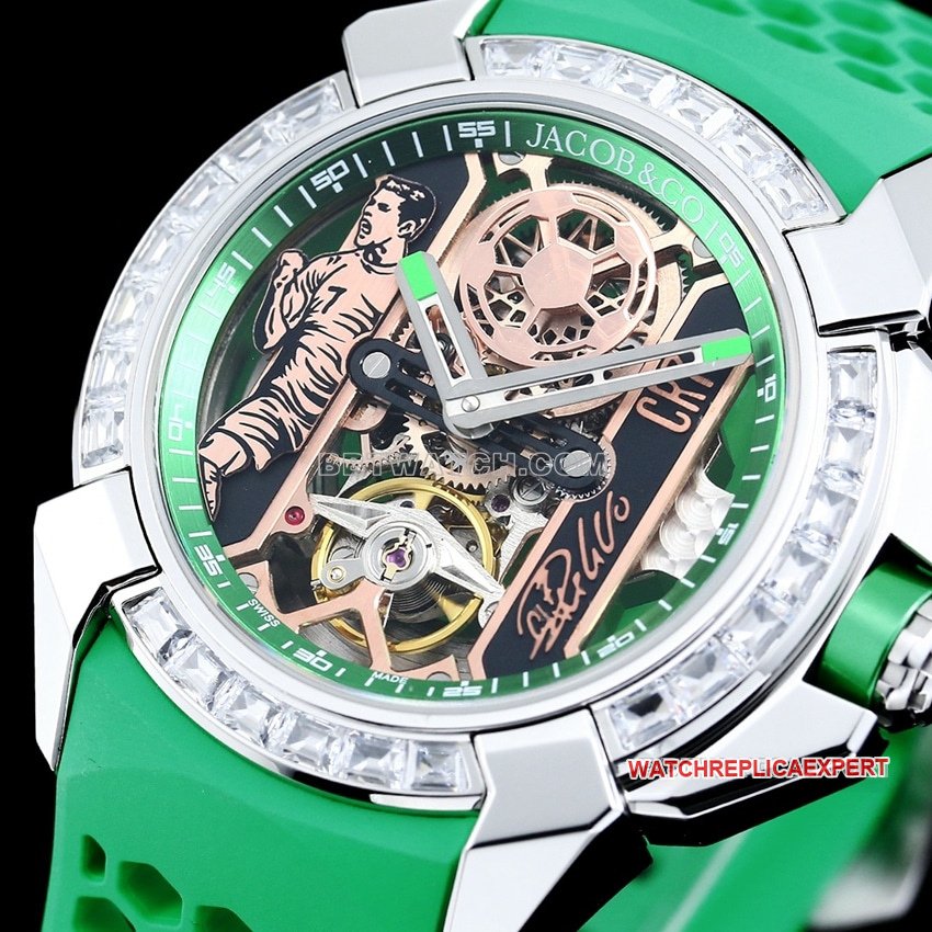 TW factory Czech Leopard super clone C Ronaldo CR7 co-branded customized diamond bezel green rubber front live photo