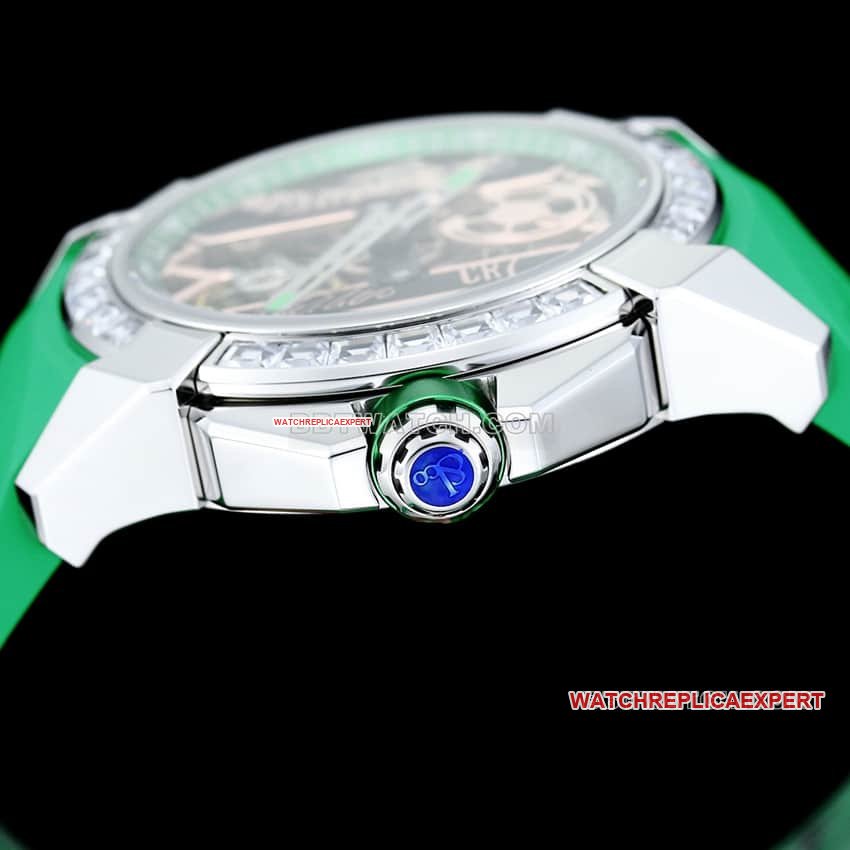 TW factory Czech Leopard super clone C Ronaldo CR7 jointly customized diamond bezel green rubber style side live photo