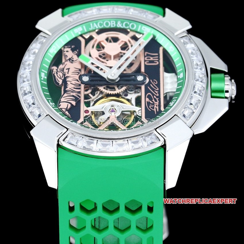 TW factory Czech Leopard super clone C Ronaldo CR7 co-branded customized diamond bezel green rubber front live photo