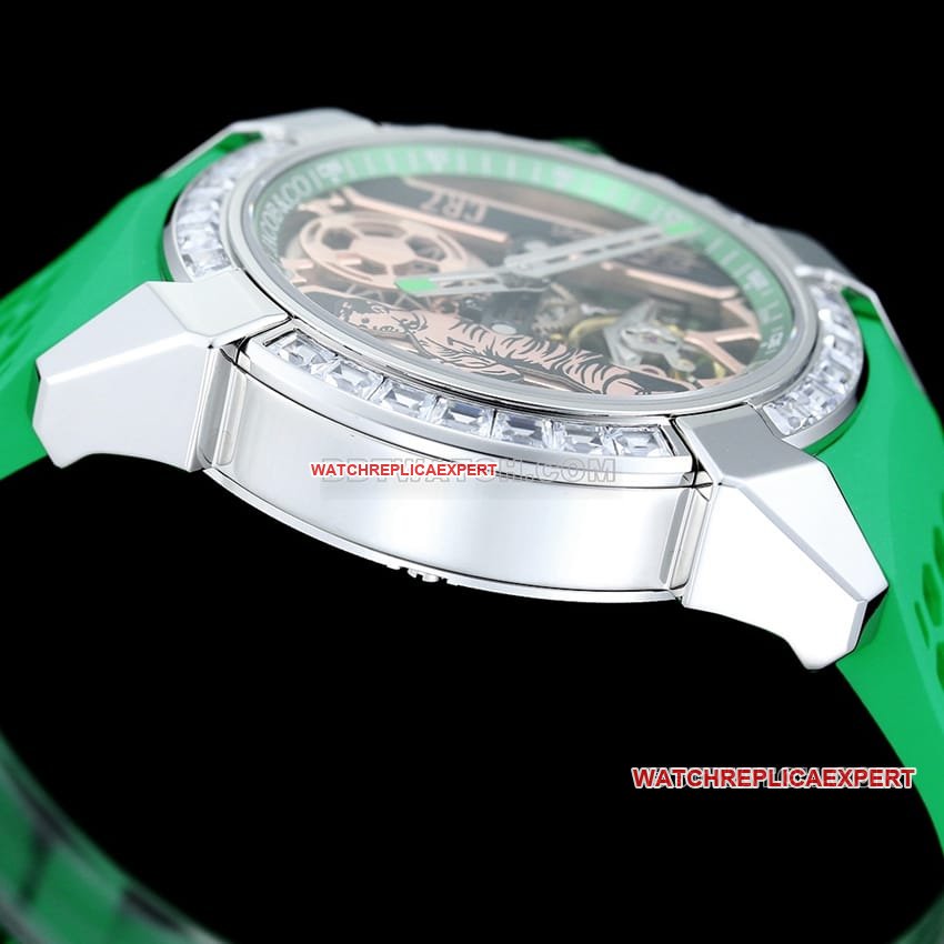 TW factory Czech Leopard super clone C Ronaldo CR7 jointly customized diamond bezel green rubber style side live photo