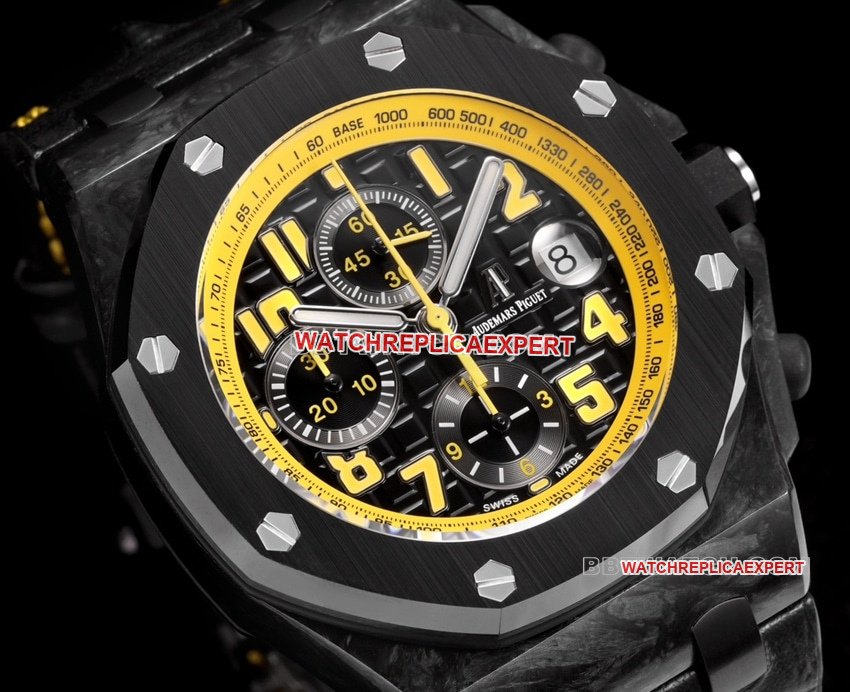 TW factory Audemars PiguetRoyal Oak offshore top-tier 1:1super cloneblack dial yellow inner bezel26176front live photo
