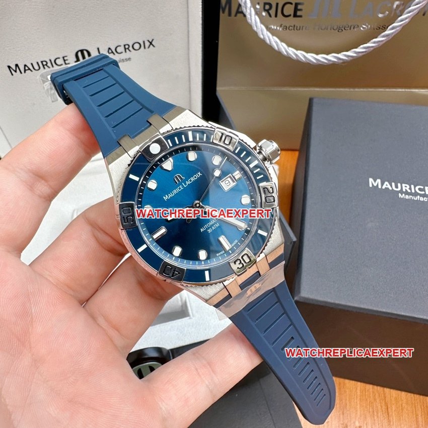 Maurice Lacroix AIKON AI6058 Herren-Taucheruhr, 43 mm, blaues Zifferblatt, wasserdicht, 300 Meter wasserdicht, Original-Holzbox — luxury replica watch guide | Watch Replica Expert